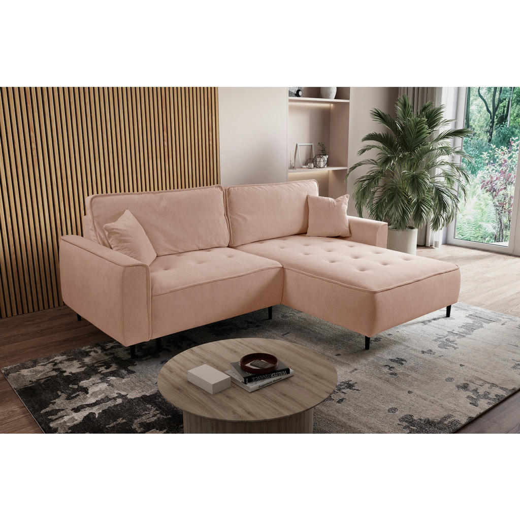 Thumbnail - Mid.you Ecksofa, Rosa, Textil, Kiefer, 3-Sitzer, Füllung: Polyurethan (PUR),Polyurethan (Pur), Ottomane rechts, L-Form, ...