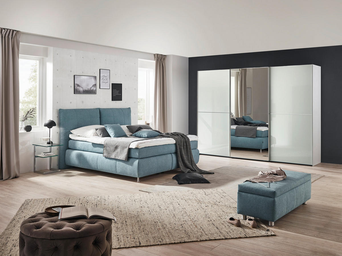 BOXSPRINGBETT 180/200 cm,  in Hellblau, H2 + H3 = mittel + fest  - Alufarben/Hellblau, KONVENTIONELL, Textil (180/200cm) - Dieter Knoll