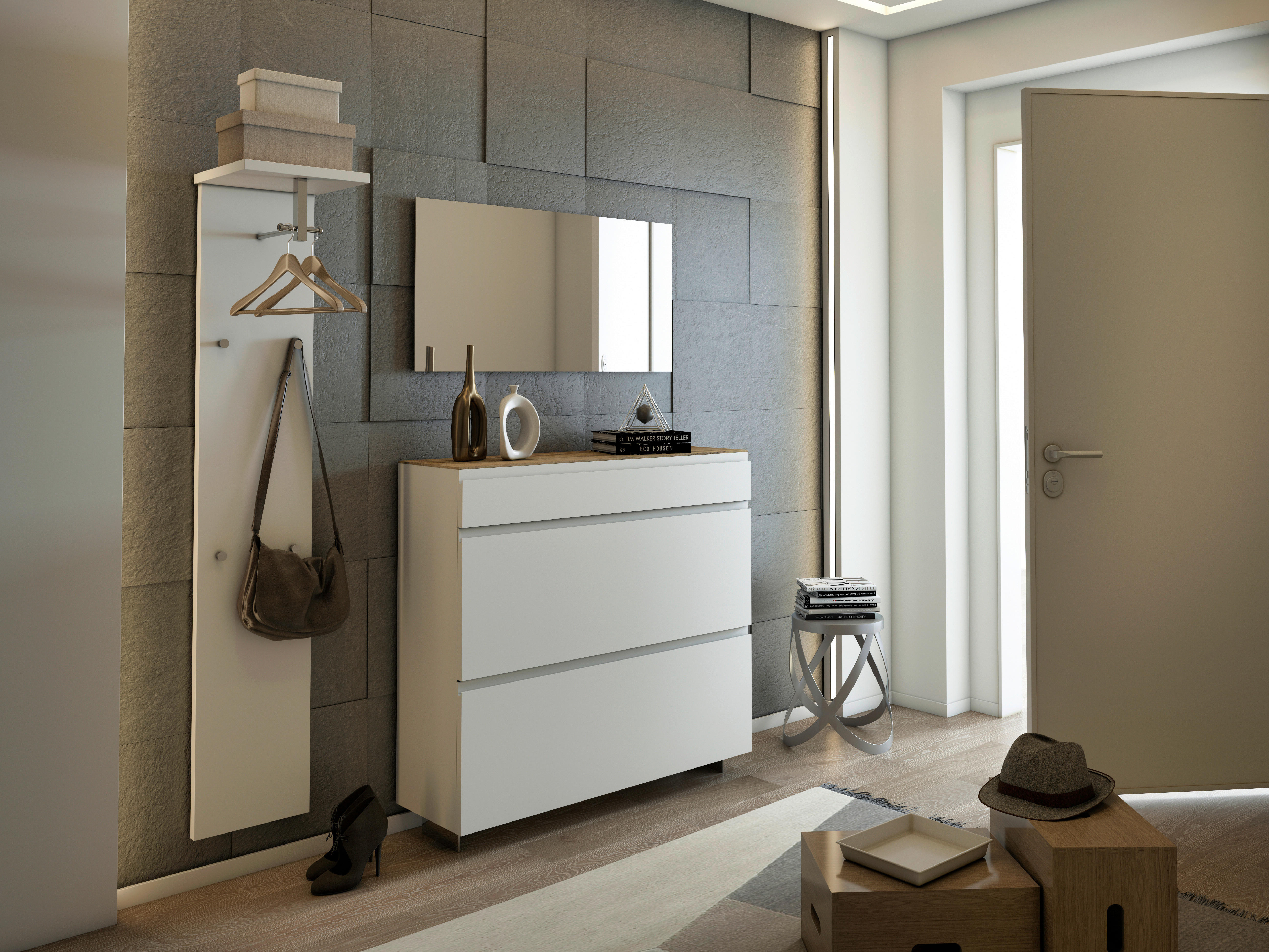 HÄNGESCHUHSCHRANK Gardasee  in 110/97/33 cm  - Weiss/Eichefarben, Design, Holzwerkstoff (110/97/33cm) - Moderano