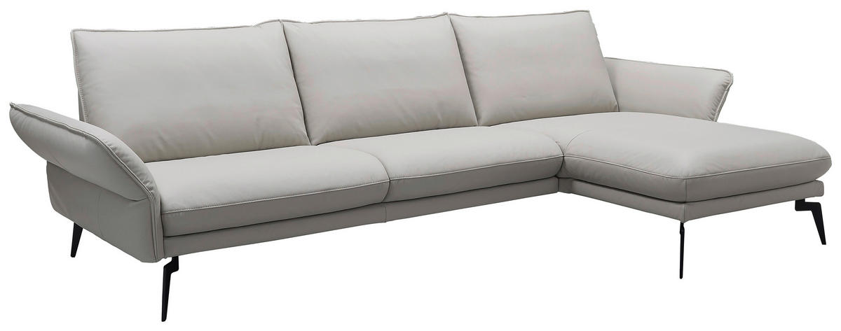 ECKSOFA Hellgrau Echtleder  - Chromfarben/Hellgrau, Design, Leder/Metall (260/168cm) - Moderano