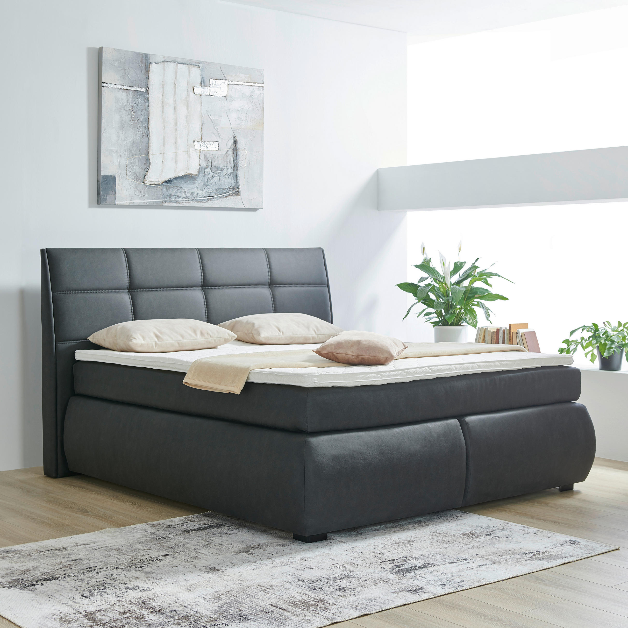 PAT BOXSPRING 180x200 cm  antracit  - culoare lemn wenge/antracit, Konventionell, lemn/textil (180/200cm) - Xora