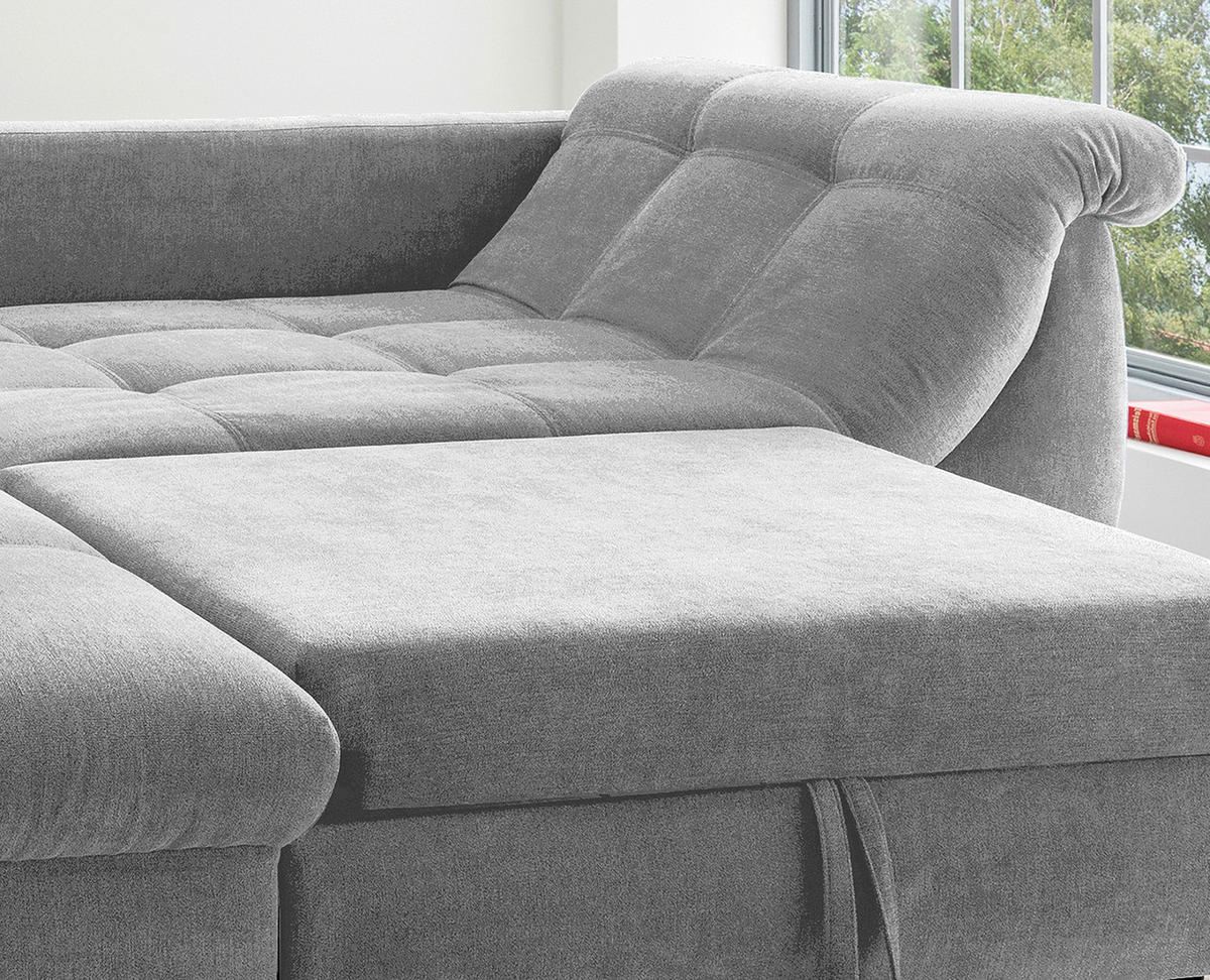 ECKSOFA Grau Mikrofaser  - Chromfarben/Grau, Design, Kunststoff/Textil (190/250cm) - Livetastic