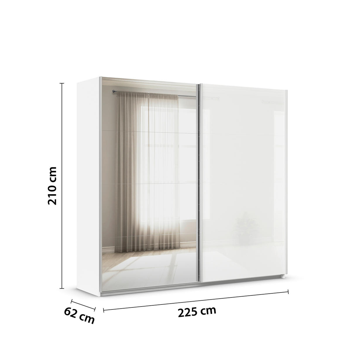 SCHWEBETÜRENSCHRANK  in Weiß  - Alufarben/Weiß, KONVENTIONELL, Glas/Holzwerkstoff (225/210/62cm) - Xora