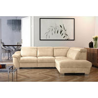ECKSOFA Beige Mikrofaser Rücken echt, Relaxfunktion, Kopfteilverstellung  - Chromfarben/Beige, Design, Textil/Metall (276/238cm) - Livetastic