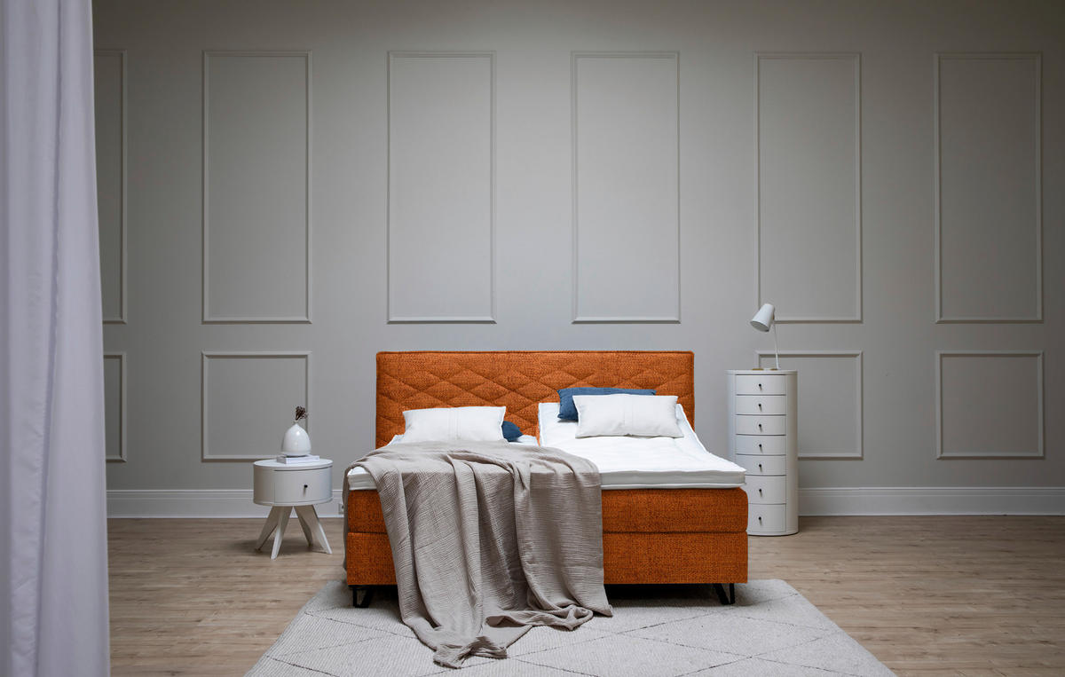 BOXSPRINGBETT 180/200 cm  in Cognac  - Cognac/Schwarz, Konventionell, Holz/Textil (180/200cm) - Sjöholm