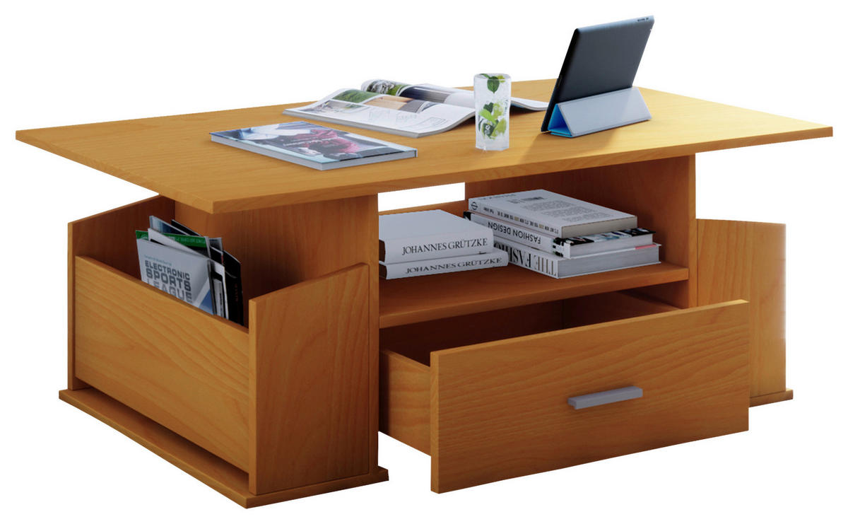 Couchtisch in Buchefarbe in Holzwerkstoff 110/52/44 cm  - Silberfarben/Buchefarben, Basics, Holzwerkstoff/Kunststoff (110/52/44cm) - MID.YOU