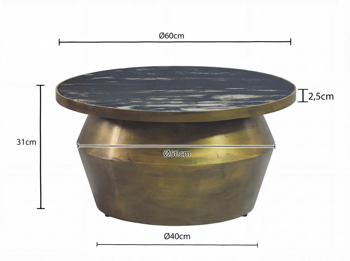 COUCHTISCH rund Goldfarben  - Goldfarben, Design, Stein/Metall (60/31/60cm) - Livetastic