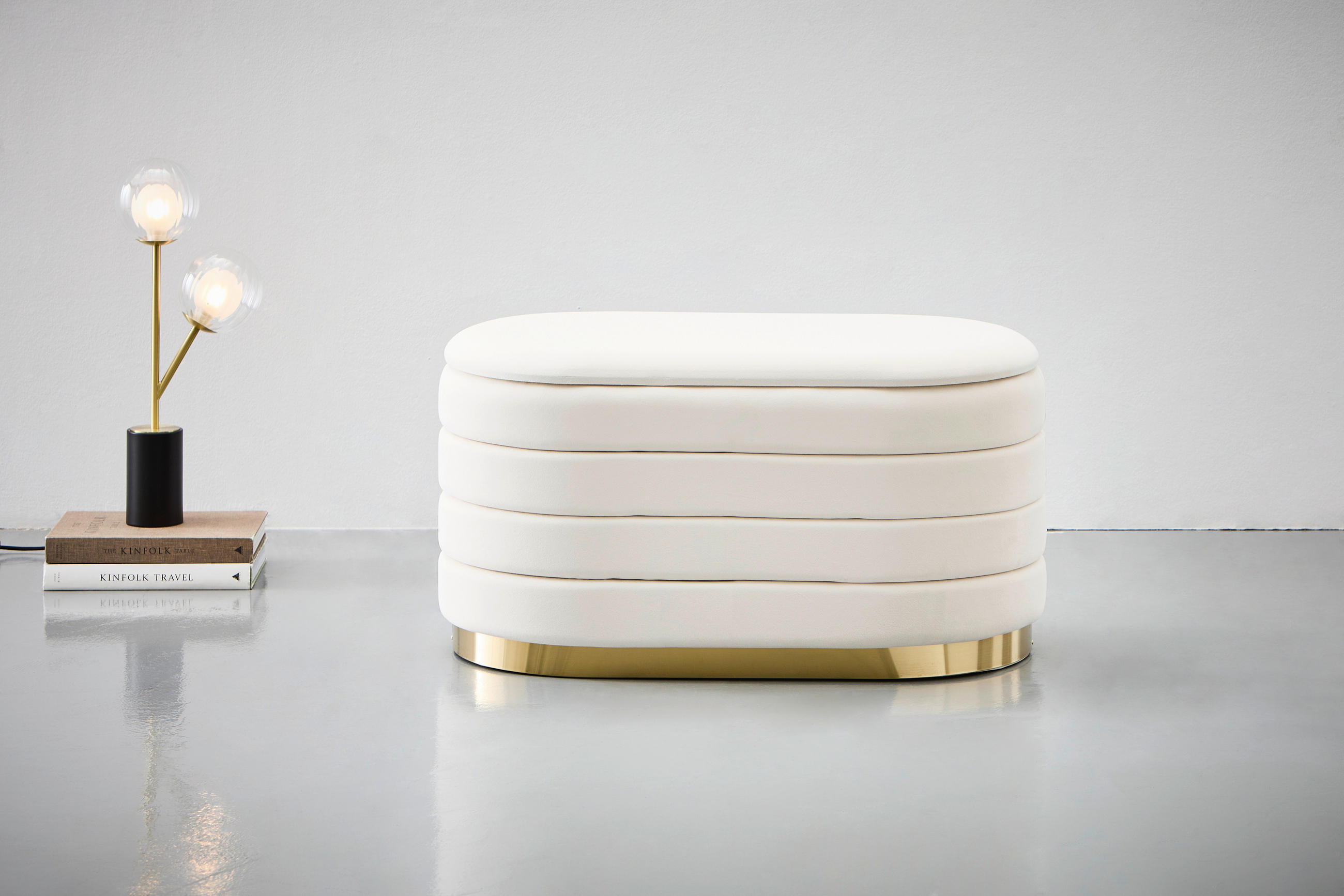 HOCKER Samt Beige  - Beige/Weiß, Design, Textil/Metall (80/42/42cm) - MID.YOU