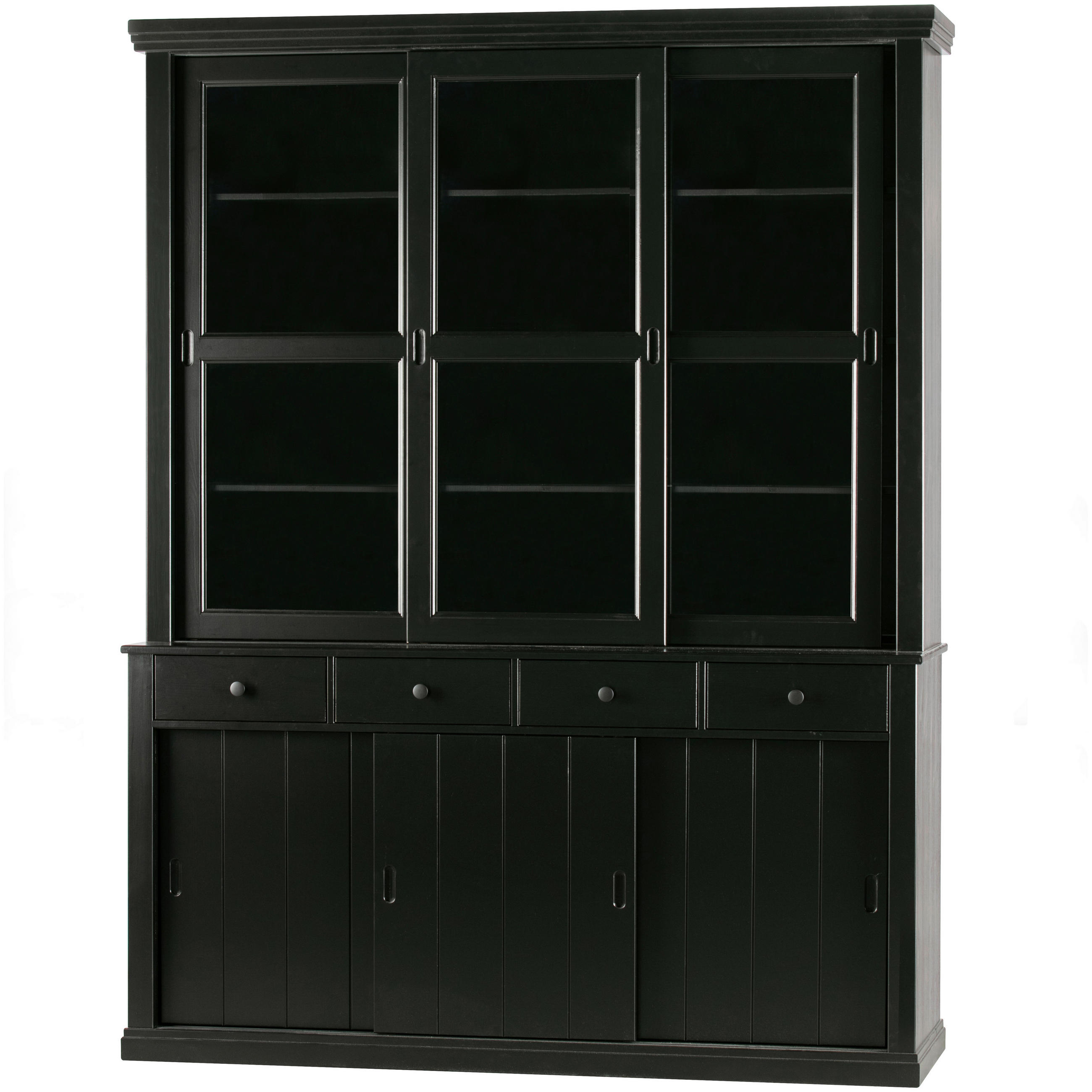VITRINE  in vollmassiv Kiefer Schwarz  - Schwarz, Design, Glas/Holz (166/214/48cm) - Livetastic