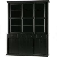 VITRINE  in vollmassiv Kiefer Schwarz  - Schwarz, Design, Glas/Holz (166/214/48cm) - Livetastic