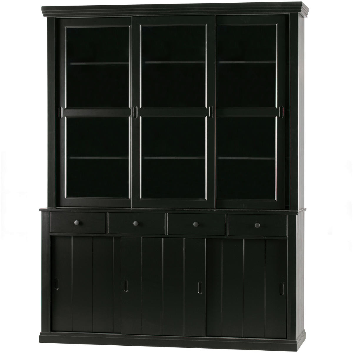 VITRINE  in vollmassiv Kiefer Schwarz  - Schwarz, Design, Glas/Holz (166/214/48cm) - Livetastic