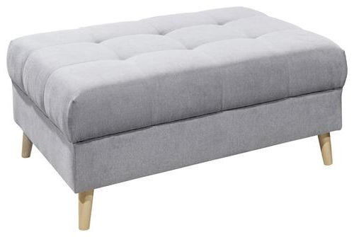 Polsterhocker Alice Hellgrau Webstoff H: 48 Cm Holzbeine