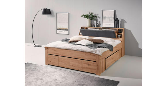 STAURAUMBETT 180/200 cm in Eiche Artisan - Eiche Artisan/Grau, KONVENTIONELL, Holzwerkstoff/Textil (180/200cm) - Carryhome