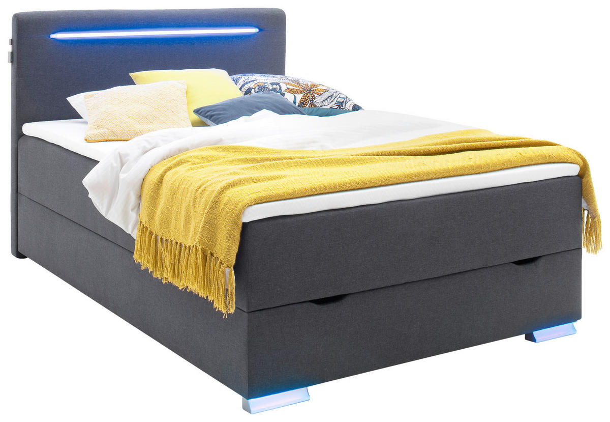 BOXBETT 120/200 cm  in Anthrazit  - Edelstahlfarben/Anthrazit, MODERN, Kunststoff/Textil (120/200cm) - Livetastic