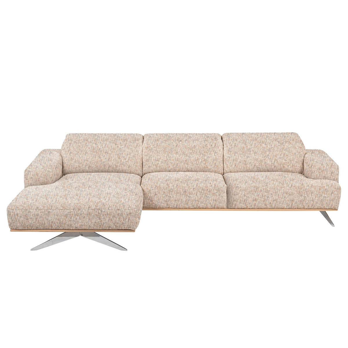 ECKSOFA PORTLAND in Struktur Blau, Gelb, Rot, Weiß Kopfteilverstellung  187/295 cm  - Chromfarben/Blau, Design, Holz/Textil (187/295cm) - Livetastic