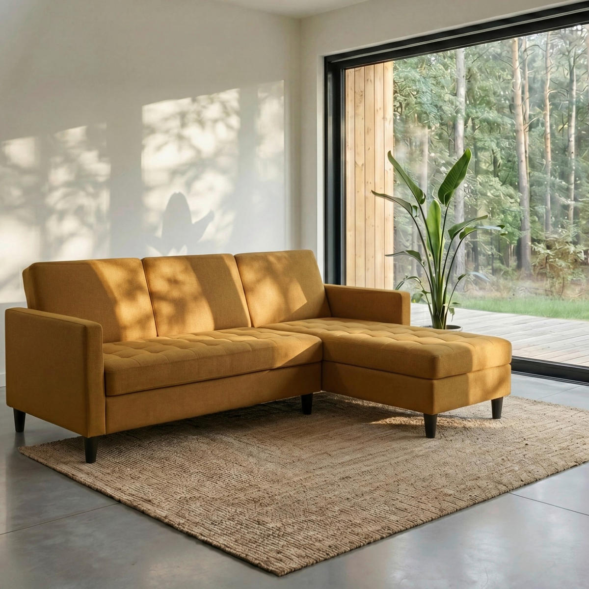 ECKSOFA PALERMO Currygelb Webstoff, Leinenoptik Schlaffunktion, Stauraum  - Currygelb/Schwarz, Basics, Kunststoff/Textil (213/154cm) - Livetastic