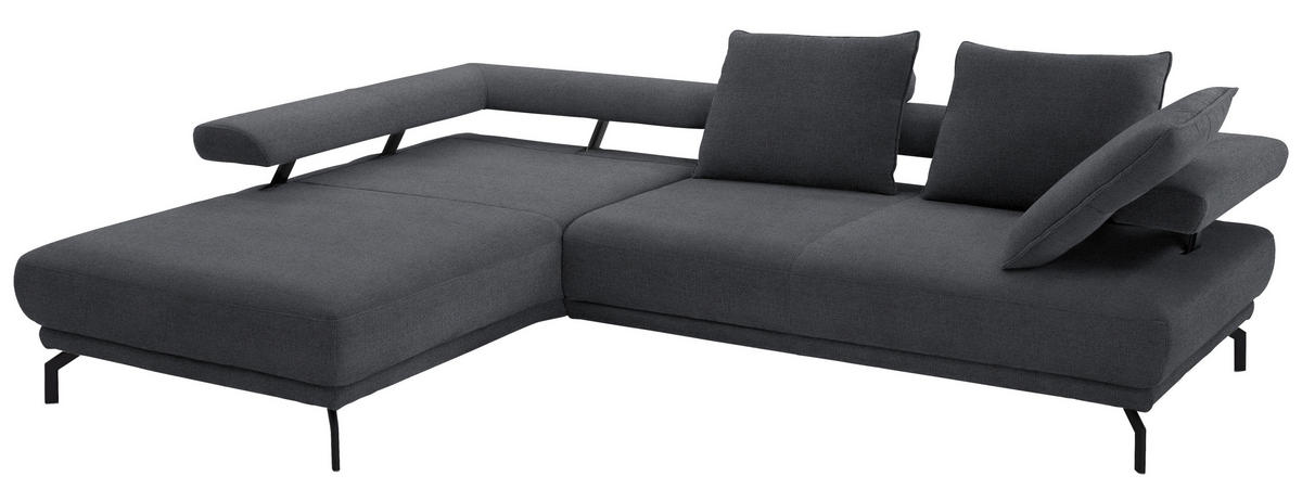 ECKSOFA in Chenille Dunkelgrau  - Dunkelgrau/Schwarz, Design, Textil/Metall (224/305cm) - Dieter Knoll