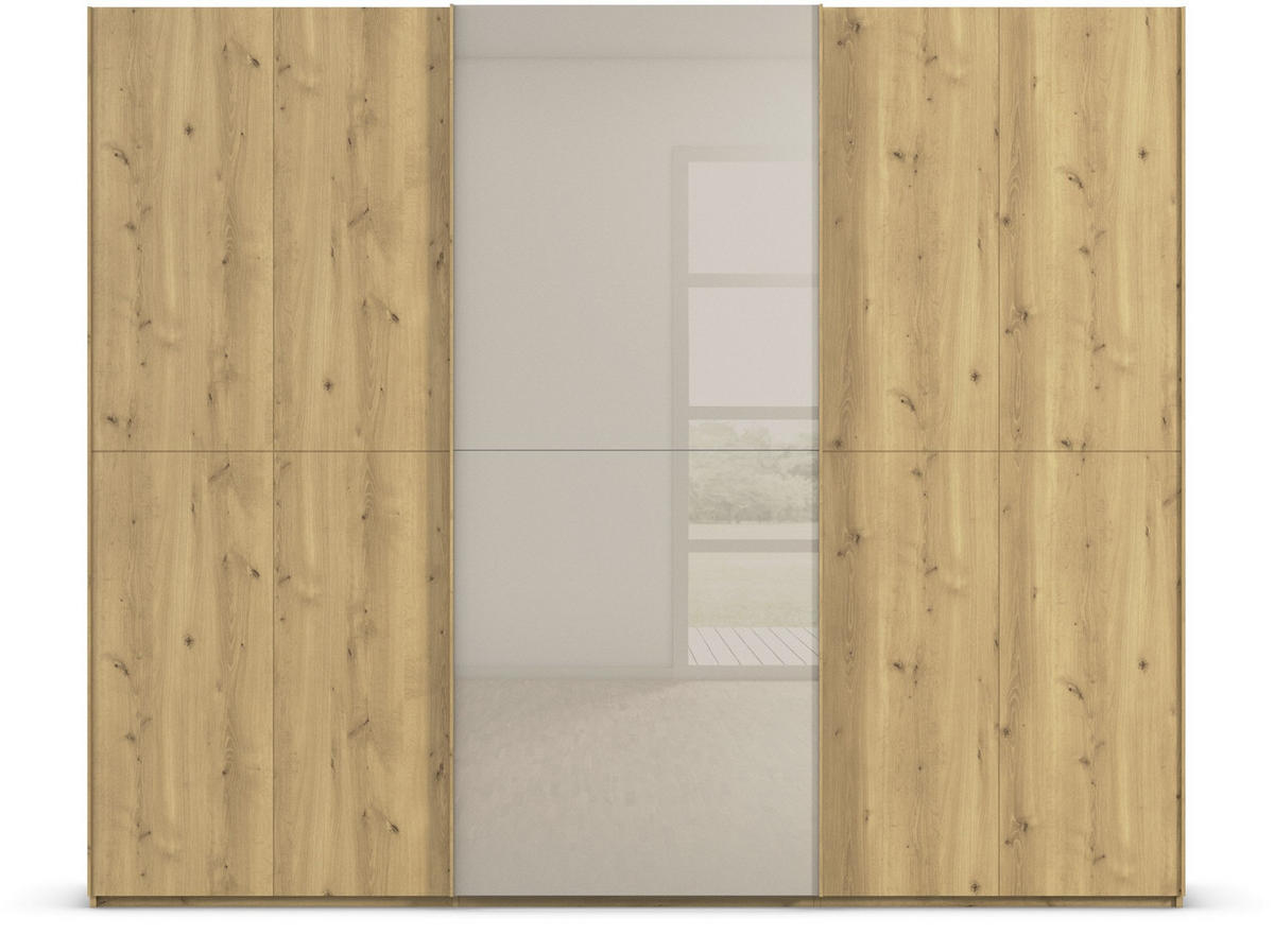 SCHWEBETÜRENSCHRANK 270/223/68 cm 3-türig Eichefarben, Fango  - Fango/Eichefarben, Design, Glas/Holz (270/223/68cm) - Novel
