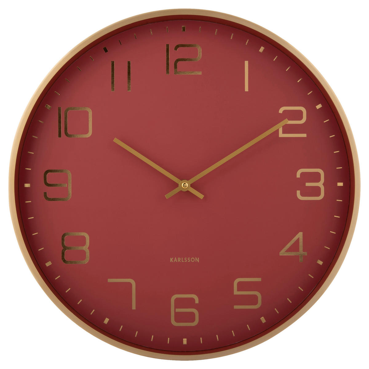 WANDUHR  Rot, Goldfarben  - Rot/Goldfarben, Basics, Metall (40/40/4,2cm) - Karlsson