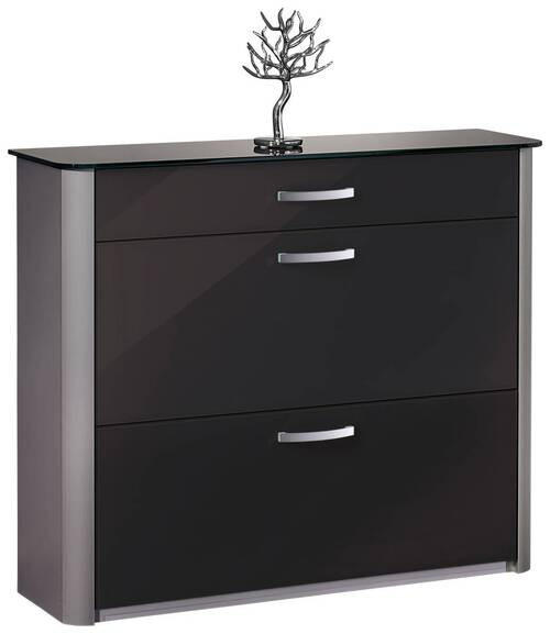 SCHUHSCHRANK Schwarz, Alufarben  - Chromfarben/Schwarz, Basics, Glas/Holzwerkstoff (117/97/28cm) - Moderano