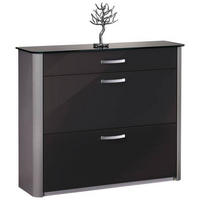 SCHUHSCHRANK Schwarz, Alufarben  - Chromfarben/Schwarz, Basics, Glas/Holzwerkstoff (117/97/28cm) - Moderano