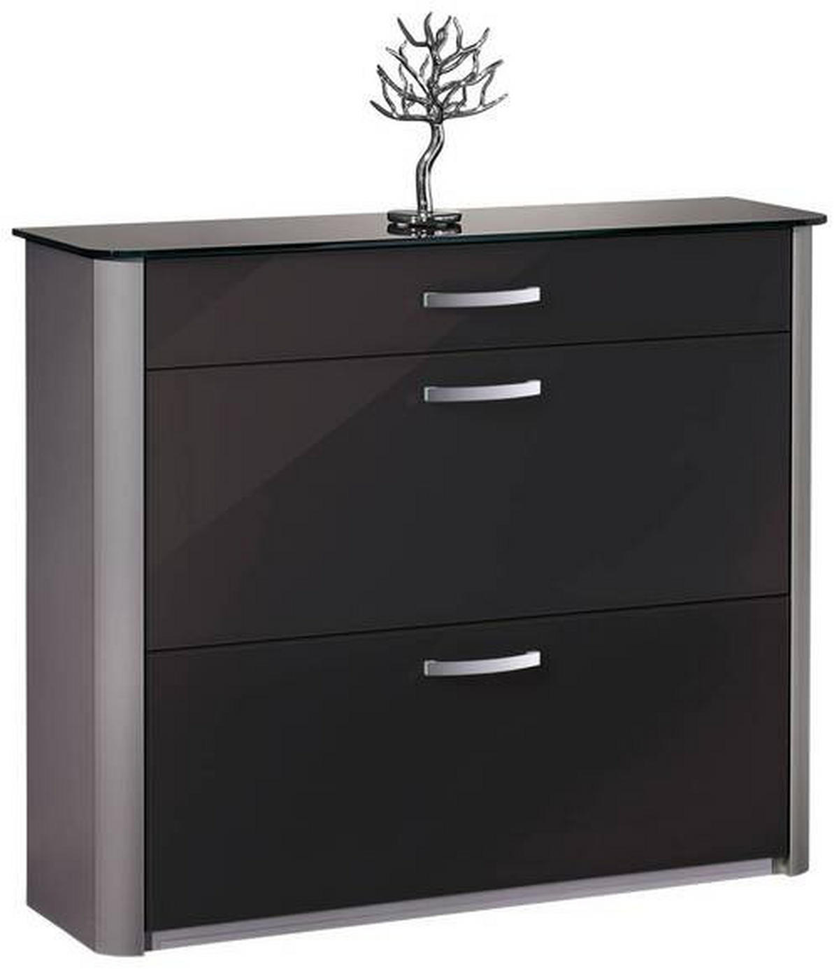 SCHUHSCHRANK Schwarz, Alufarben  - Chromfarben/Schwarz, Basics, Glas/Holzwerkstoff (117/97/28cm) - Moderano