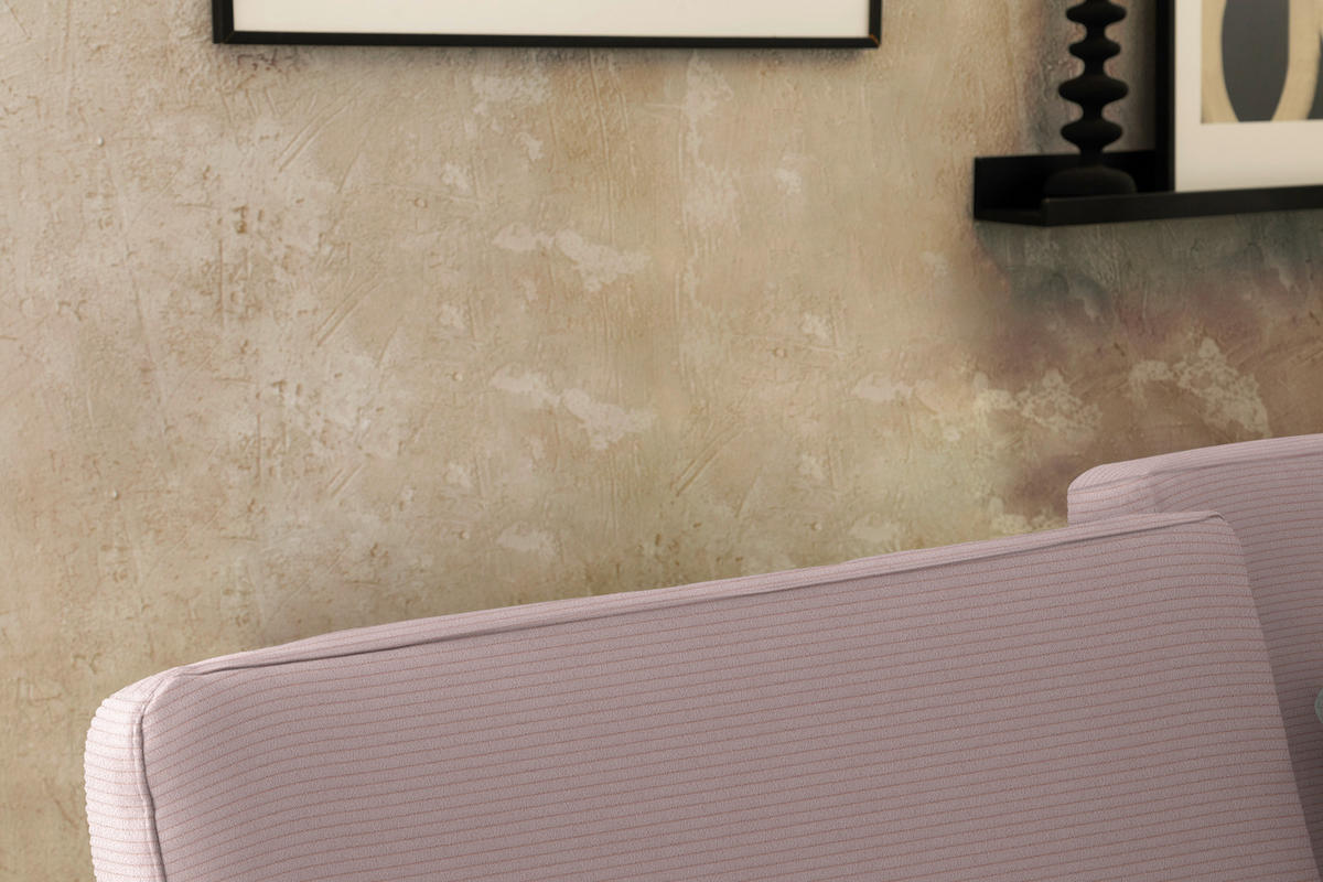 ECKSOFA  in Cord Rosa Rücken echt, Sitztiefenverstellung  298/185 cm  - Schwarz/Rosa, Design, Textil/Metall (298/185cm) - Pure Home Lifestyle