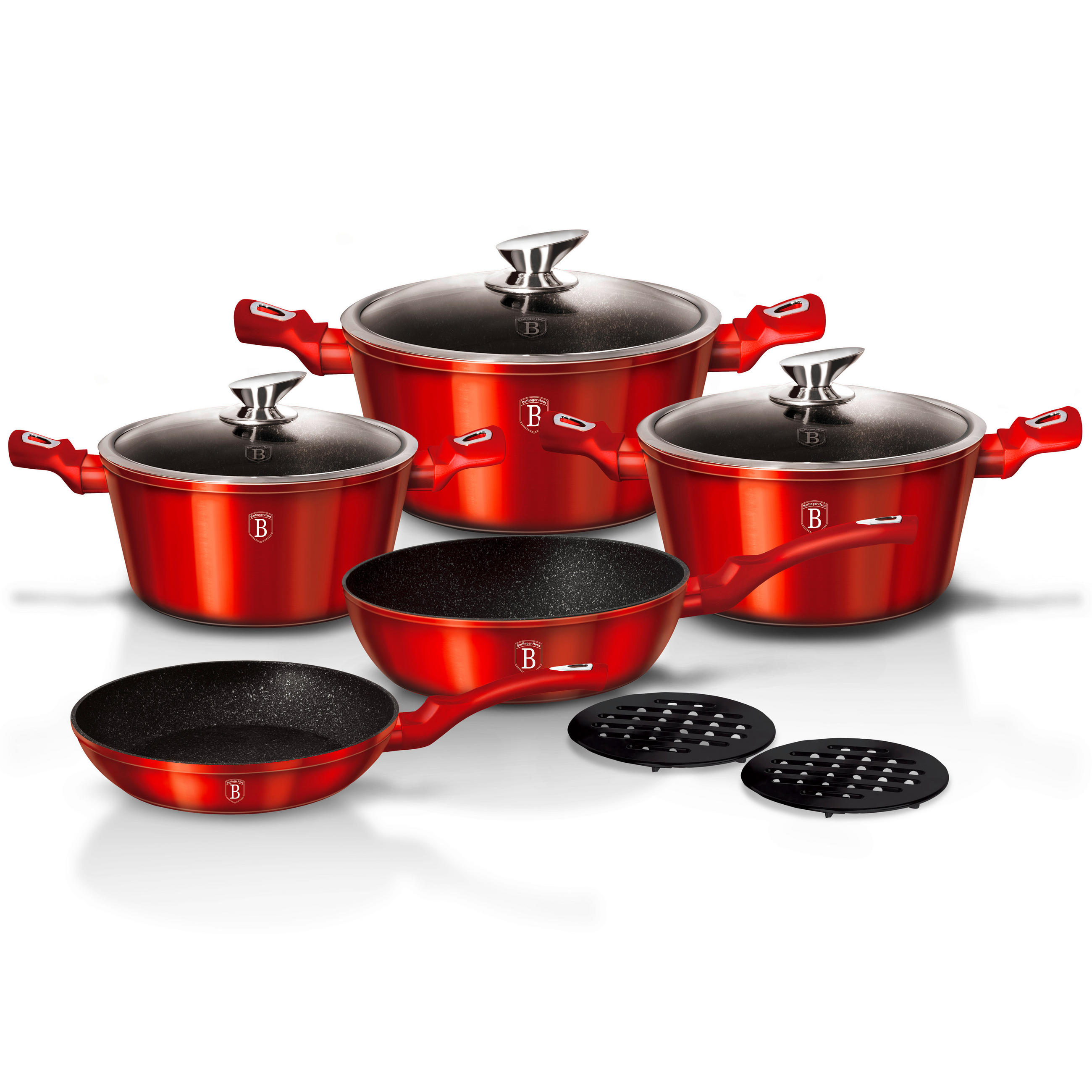 FŐZŐEDÉNYKÉSZLET 10 részes  - piros, Basics, Üveg/fém (8.64kg)
