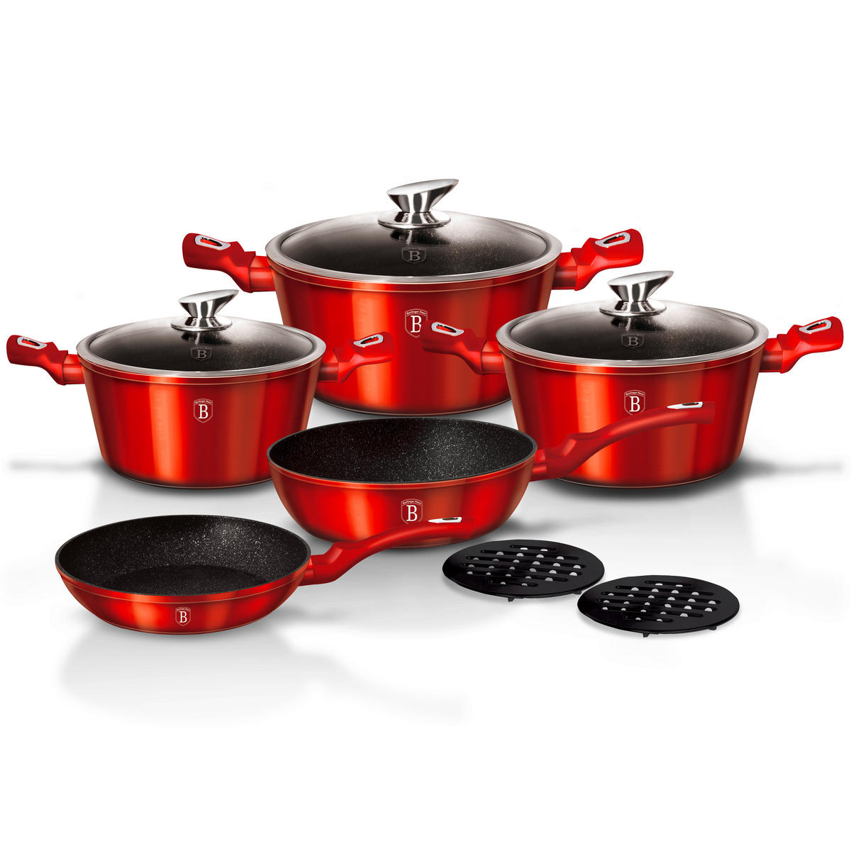 FŐZŐEDÉNYKÉSZLET 10 részes  - piros, Basics, Üveg/fém (8.64kg)