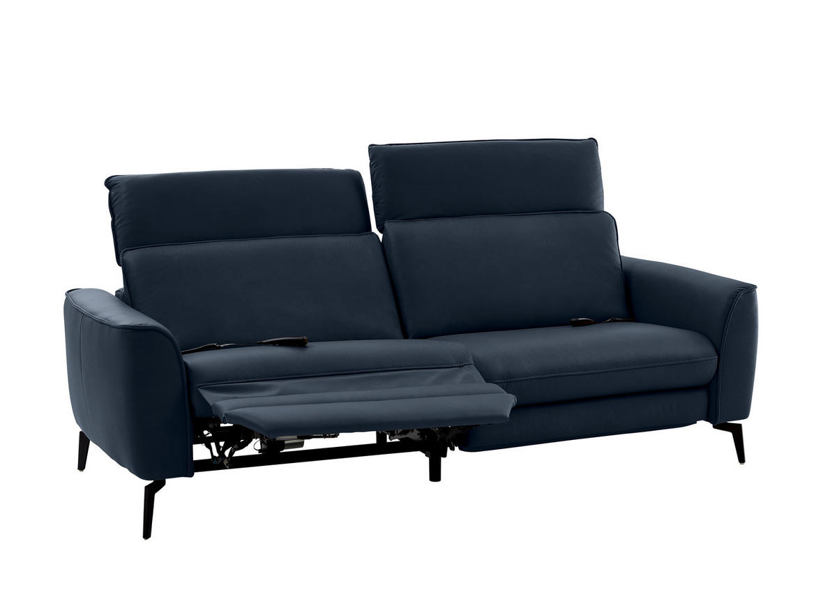 3-SITZER-SOFA in Echtleder Dunkelblau  - Schwarz/Dunkelblau, Natur, Leder/Metall (222/81/110cm) - Valdera
