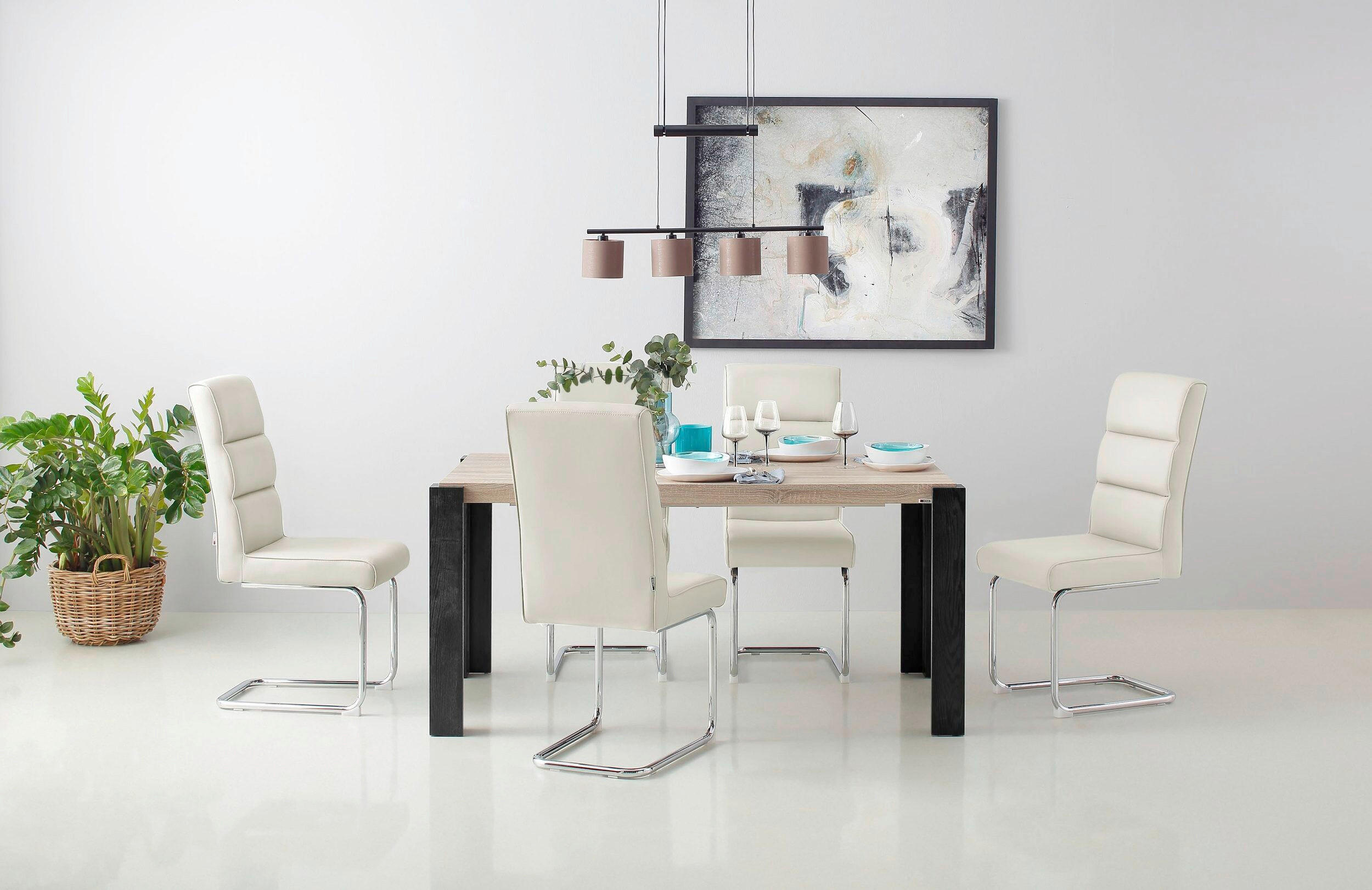 STUHL-SET 2 Stück  in Stahl Lederlook pigmentiert Metall, Leder  - Weiß, Design, Leder/Metall (43/104/62cm) - MID.YOU