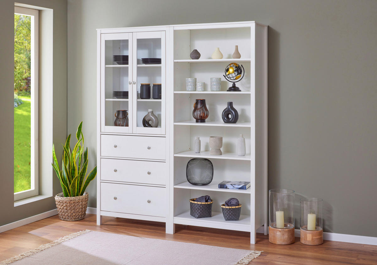 VITRINA, masivno bor bela - siva/bela, Design, kovina/steklo (82/197/40cm) - Livetastic