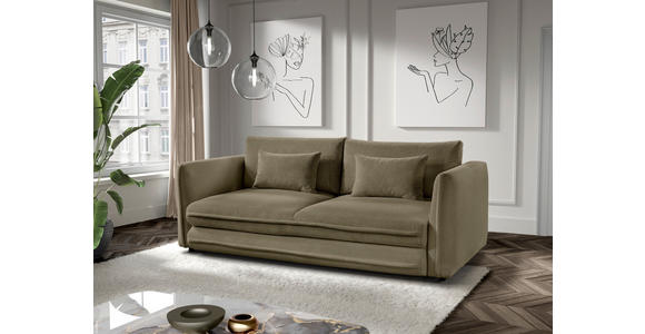 SCHLAFSOFA Struktur Olivgrün Zierkissen, Rückenkissen, Bettkasten, Schlaffunktion, Rücken echt, Liegefläche im Originalstoff  - Schwarz/Olivgrün, KONVENTIONELL, Kunststoff/Textil (237/94/117cm) - Carryhome