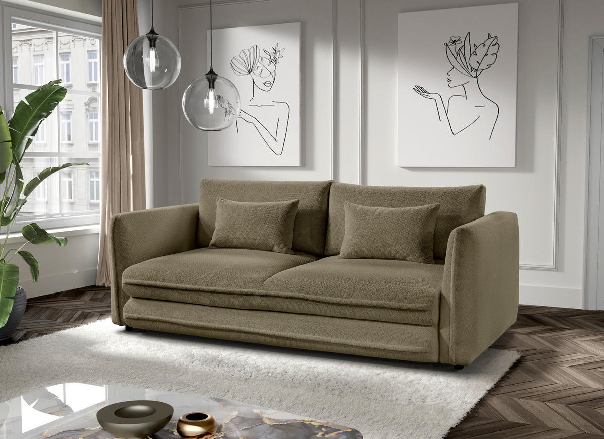 SCHLAFSOFA  mit Liegefunktion, Rücken echt Struktur Olivgrün  - Schwarz/Olivgrün, KONVENTIONELL, Kunststoff/Textil (237/94/117cm) - Carryhome