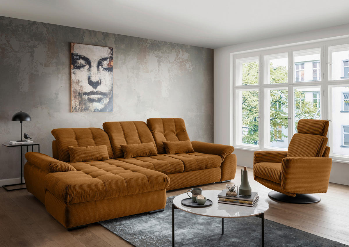 ECKSOFA in Cord Goldfarben  - Goldfarben/Schwarz, Modern, Textil/Metall (184/314cm) - Livetastic