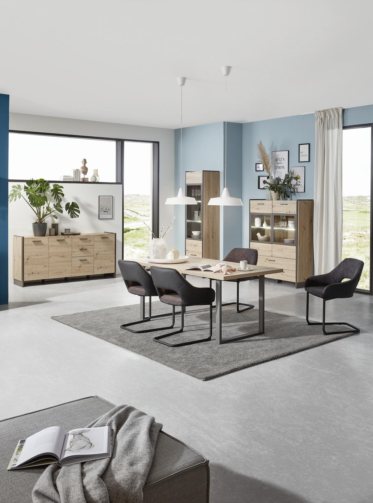 ESSTISCH rechteckig Eiche Artisan  - Eiche Artisan/Grau, Design, Holzwerkstoff/Metall (180/90/74cm) - Hom`in