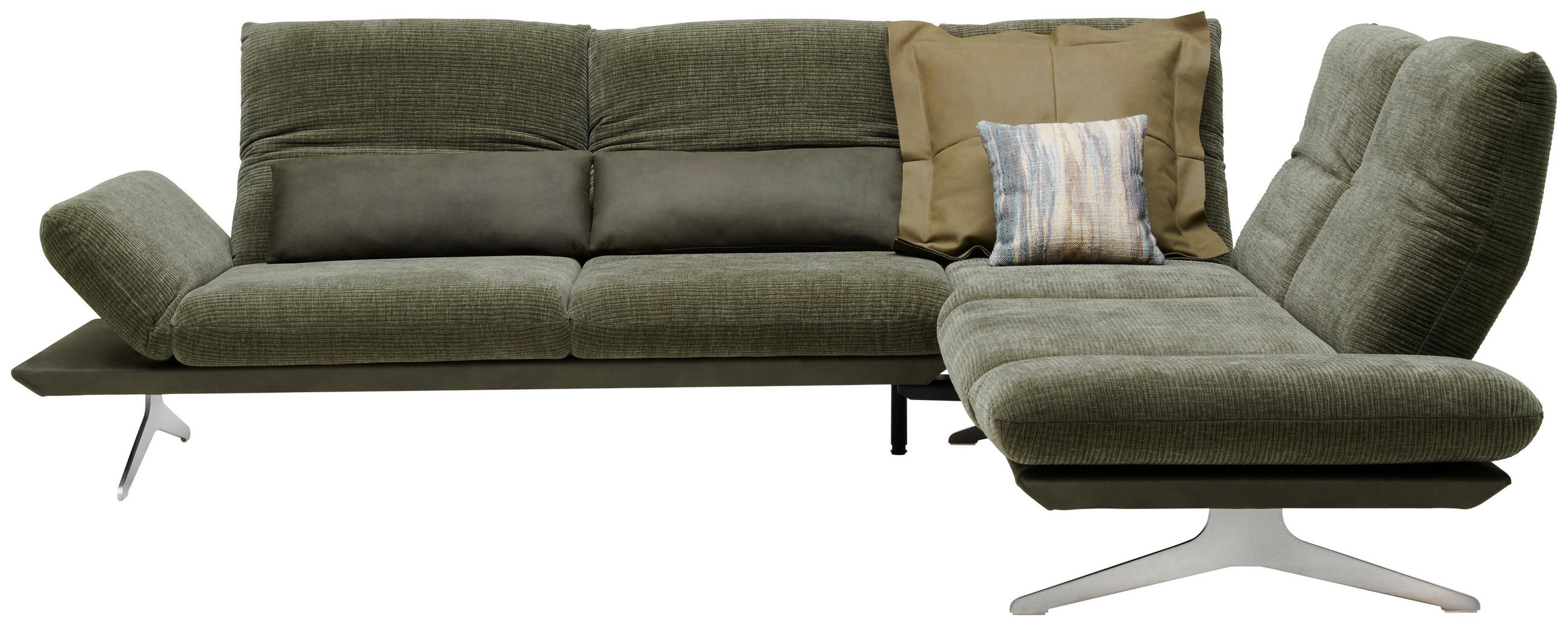 ECKSOFA in Flachgewebe Dunkelgrün  277/209 cm  - Dunkelgrün/Edelstahlfarben, Design, Textil/Metall (277/209cm) - Koinor