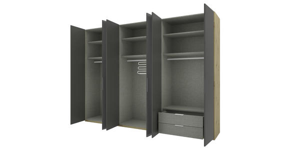 DREHTÜRENSCHRANK 300/223/62 cm 6-türig Anthrazit, Eiche Artisan - Anthrazit/Schwarz, KONVENTIONELL, Glas/Holzwerkstoff (300/223/62cm) - Novel
