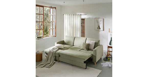 ECKSOFA Hellgrün Flachgewebe  - Buchefarben/Hellgrün, KONVENTIONELL, Holz/Textil (166/241cm) - Carryhome
