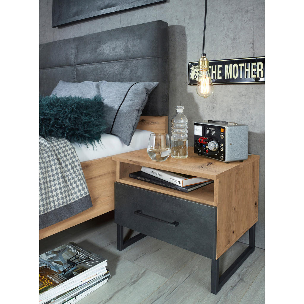 Thumbnail - Rauch Möbel Nachtschrank, Anthrazit, Graphit, Eiche Artisan, Metall, 1 Schubladen, 47x44x44 cm, Schlafzimmer, Nachttisch...