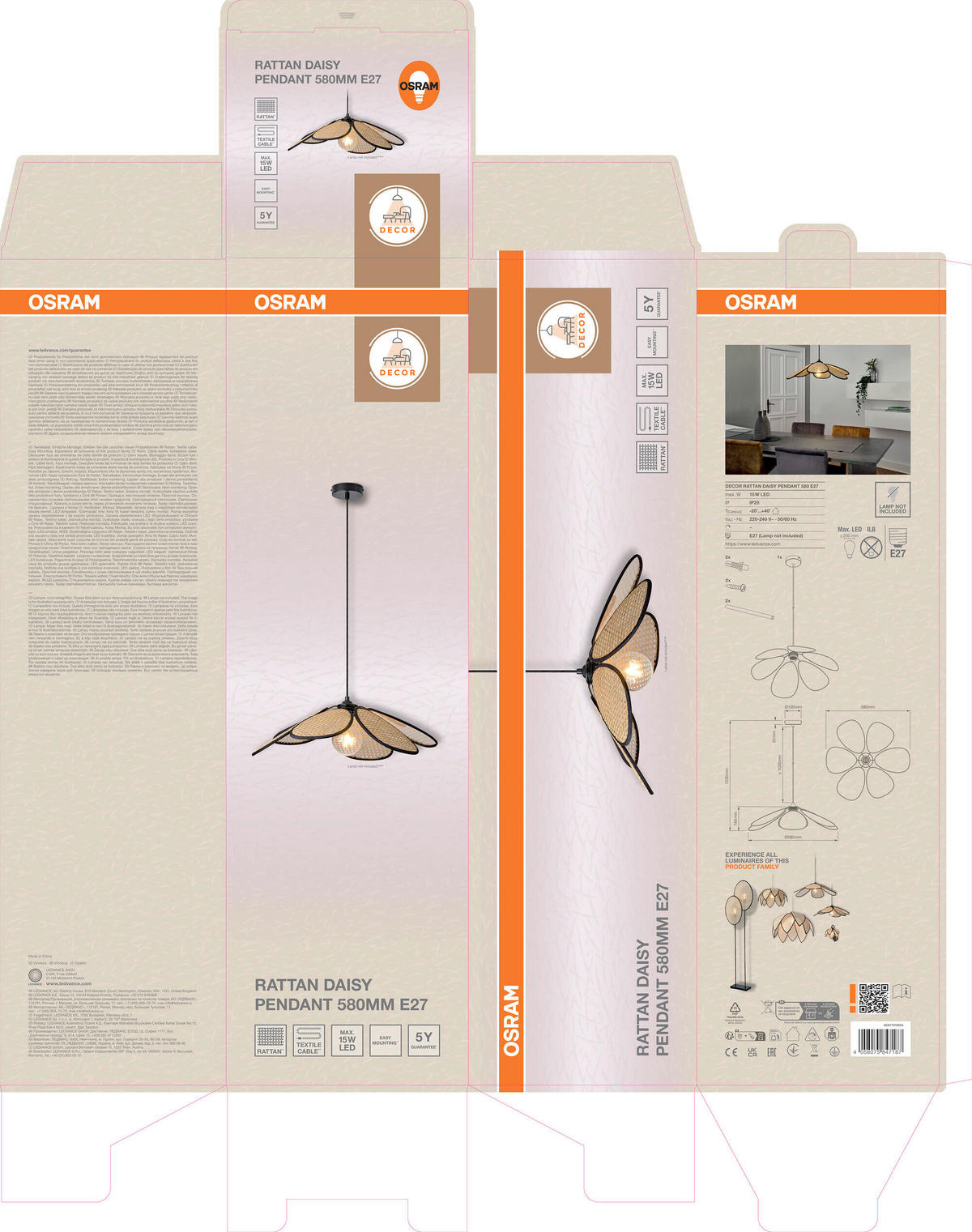 HÄNGELEUCHTE 58/123 cm  - Beige, Basics, Holz/Metall (58/123cm) - Osram
