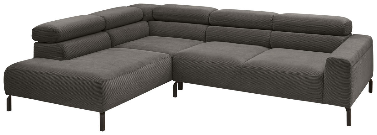 ECKSOFA Feincord Anthrazit  - Anthrazit/Schwarz, Design, Textil/Metall (219/273cm) - Pure Home Lifestyle