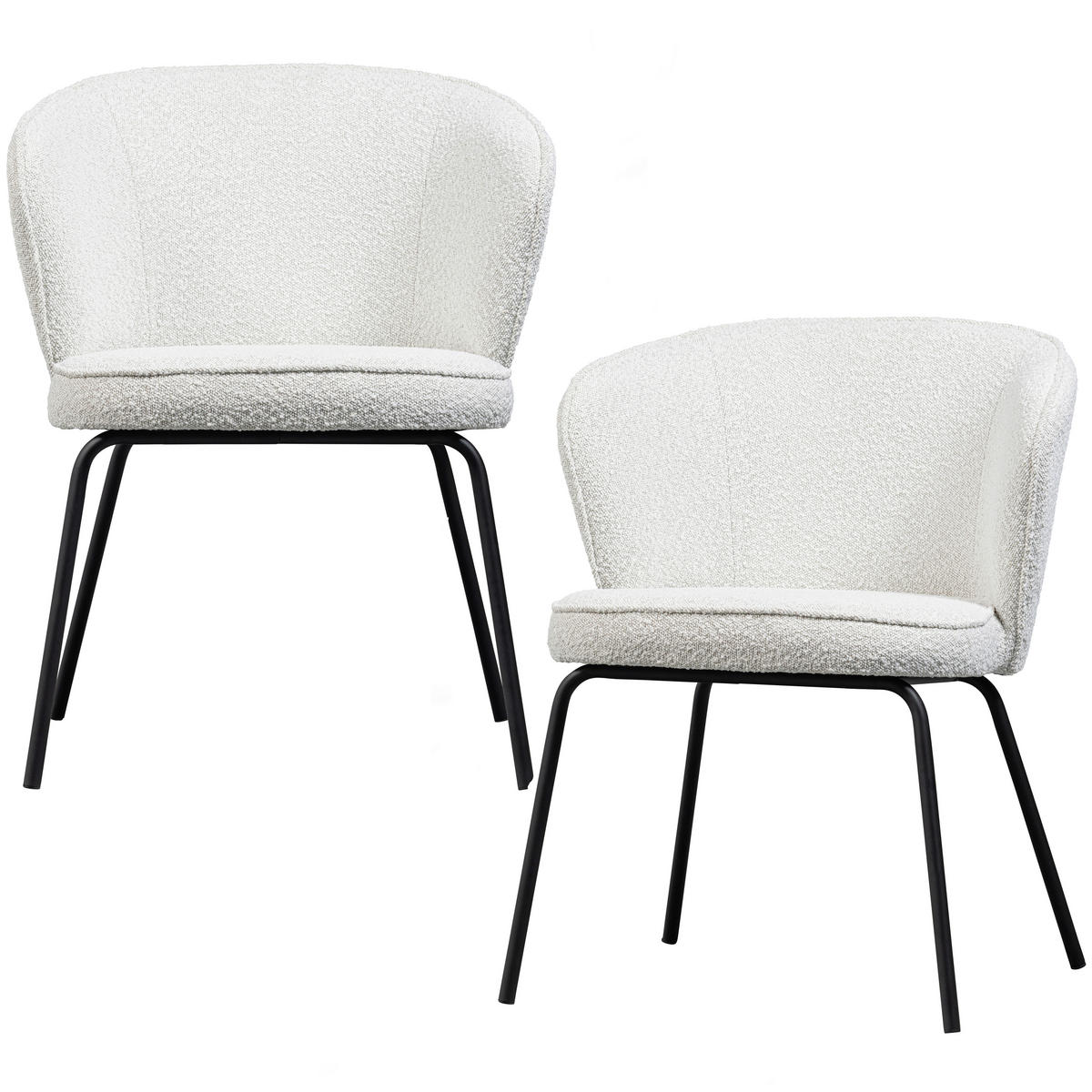 ARMLEHNSTUHL-SET 2 Stück stapelbar, Bezug abnehmbar Bouclé  - Schwarz/Naturfarben, Design, Textil/Metall (60/77/59cm) - Livetastic