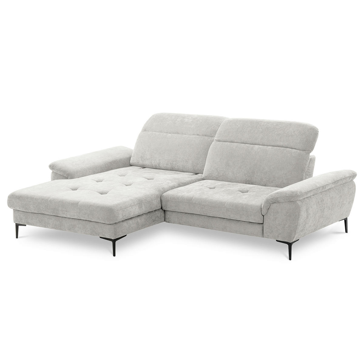 ECKSOFA PRADO Grau Webstoff Bettkasten, Kopfteilverstellung, Sitztiefenverstellung  - Schwarz/Grau, Design, Textil/Metall (195/268cm) - Livetastic