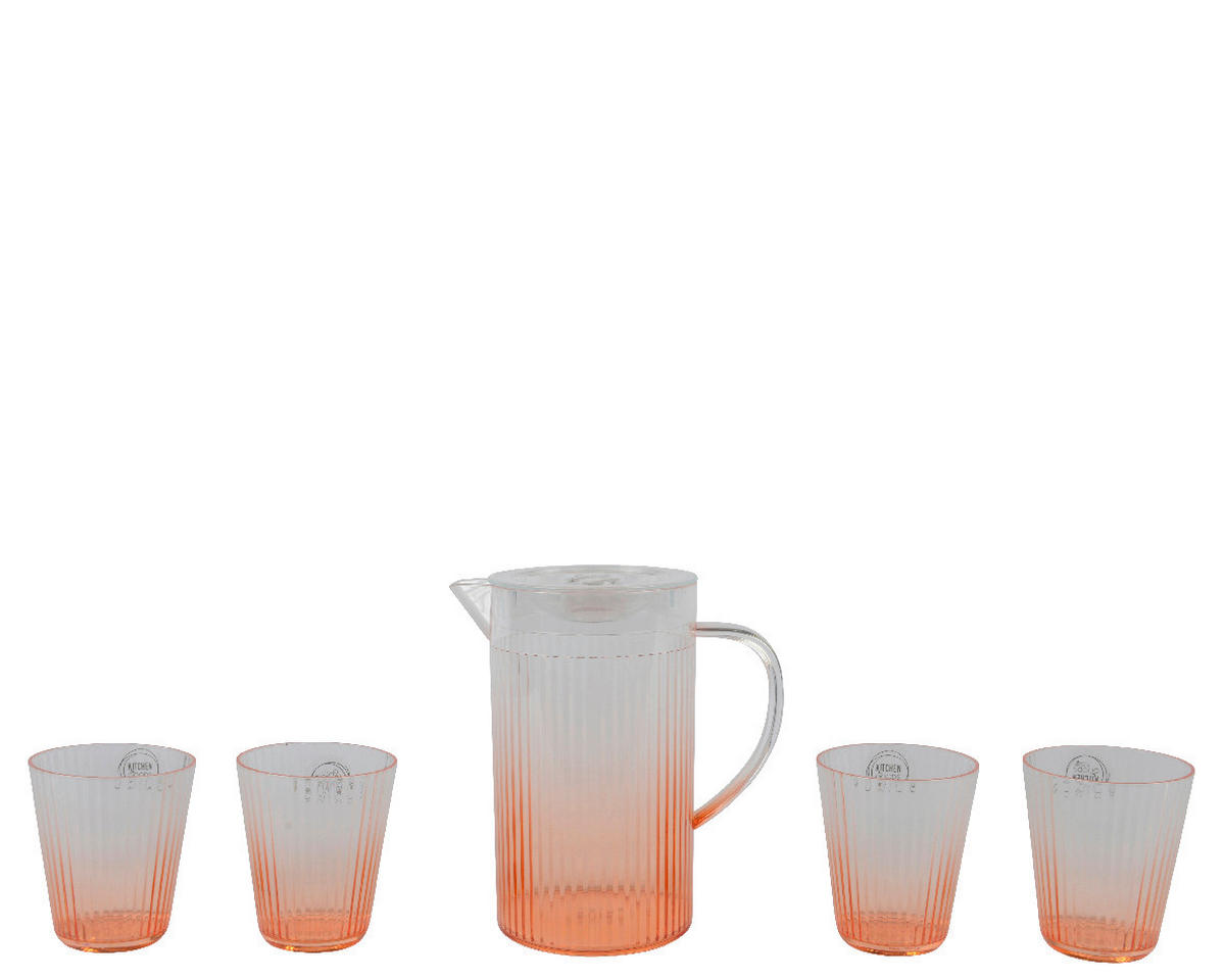 SET ČAŠA  5 delova   - providno/kajsija, Osnovno, plastika - Ambia Home