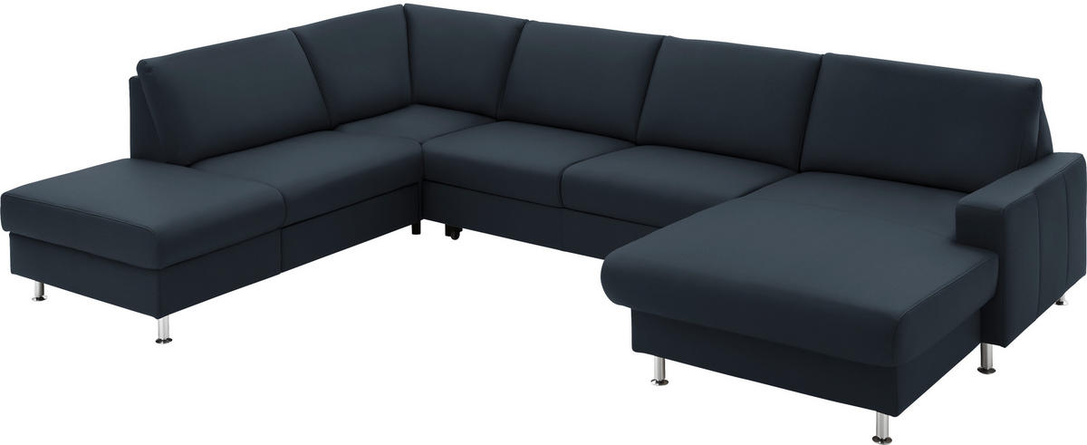 WOHNLANDSCHAFT in Echtleder Dunkelblau  - Alufarben/Dunkelblau, Design, Leder/Metall (233/339/165cm) - Beldomo Premium