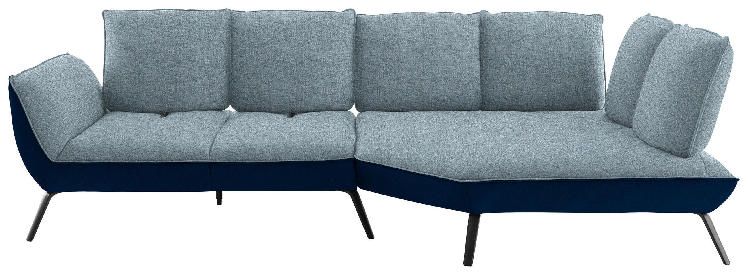 ECKSOFA Blau Flachgewebe Nierenkissen, Rücken echt, Sitztiefenverstellung  - Blau/Schwarz, Design, Textil/Metall (320/169cm) - Moderano