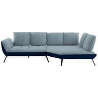 ECKSOFA 320/169 cm  in Flachgewebe Blau Nierenkissen, Rücken echt, Sitztiefenverstellung  320/169 cm  - Blau/Schwarz, Design, Textil/Metall (320/169cm) - Moderano