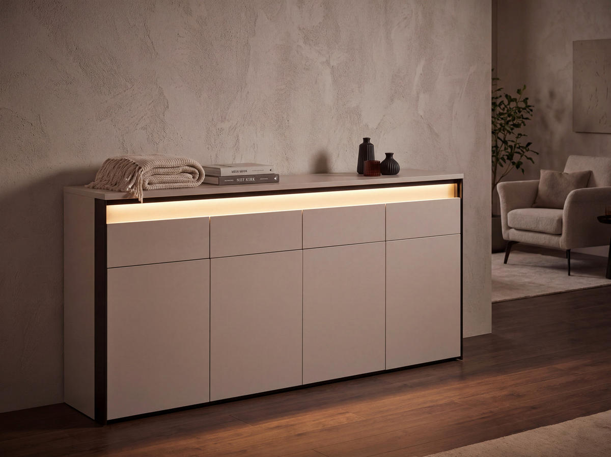 SIDEBOARD  174/88/38 cm 4 låda(or)  - beige/svart, Klassisk, trämaterial (174/88/38cm) - Voleo