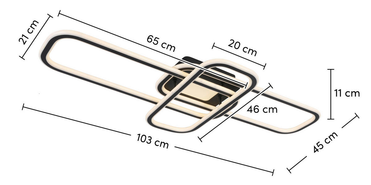 STROPNÍ LED SVÍTIDLO, 103/46/11 cm - bílá/černá, Design, kov/plast (103/46/11cm) - Novel